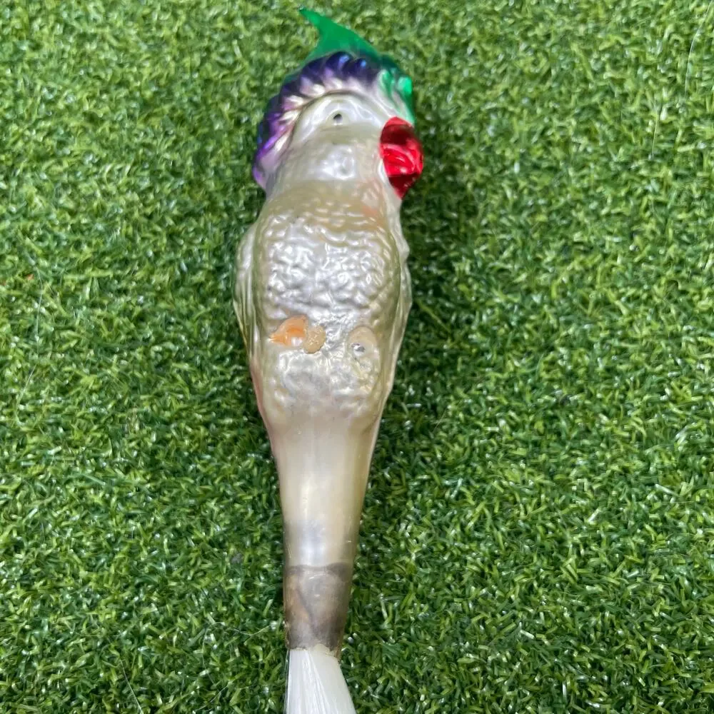 Vintage Blown Glass Bird Christmas Ornaments Clip On Spun Tails MCM Read